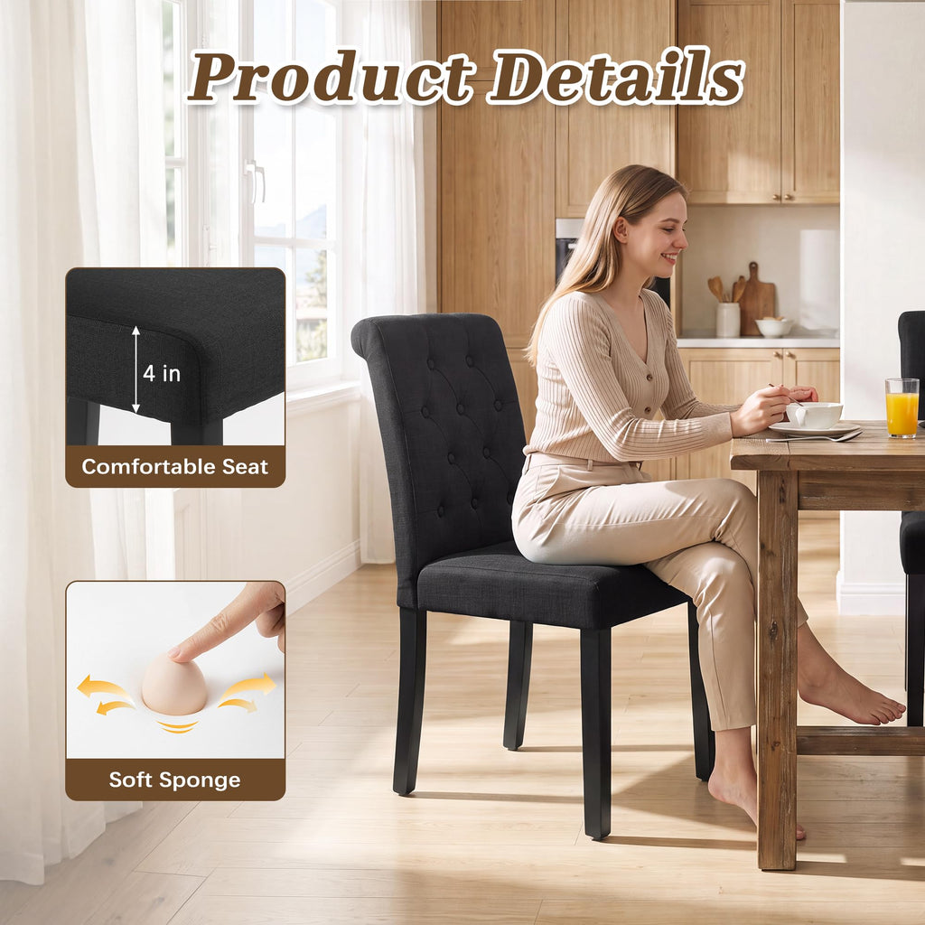 Set of 4, Modern Armless Parsons Side Chairs, Upholstered Button-Tufted Fabric Dining Kitchen Chairs with Solid Wood
