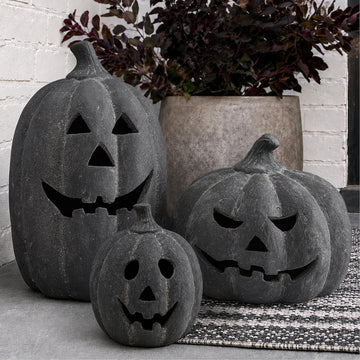 Halloween Decorations - Black Handmade Terracotta Jack O Lantern Pumpkin