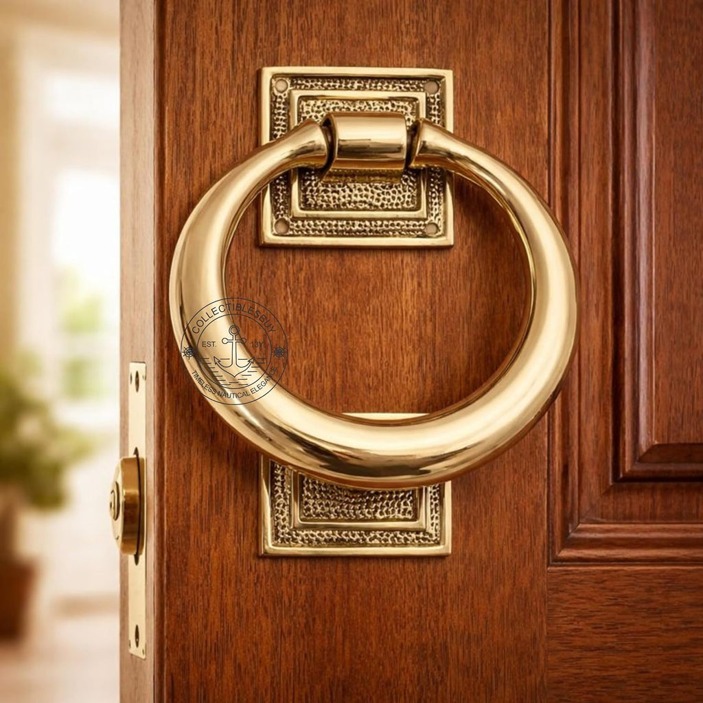 Beautiful Brass Ring Door Knocker Mounting Hardware Home Decoration Smooth Round Shape 5" Diameter Front Door Knocker