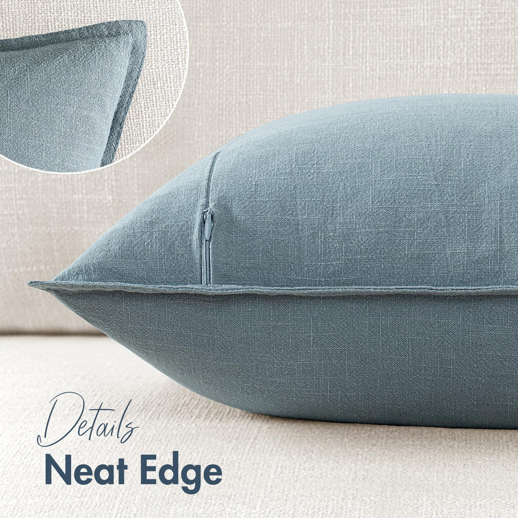 26x26 Inch Linen Solid Euro Throw Pillow Covers Coastal Blue