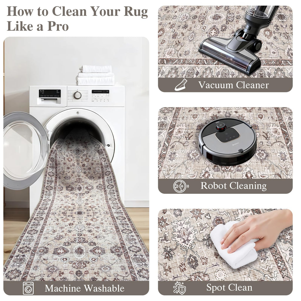3x8 Runner Rug Soft Non Slip Rugs Kitchen Entryway, Beige