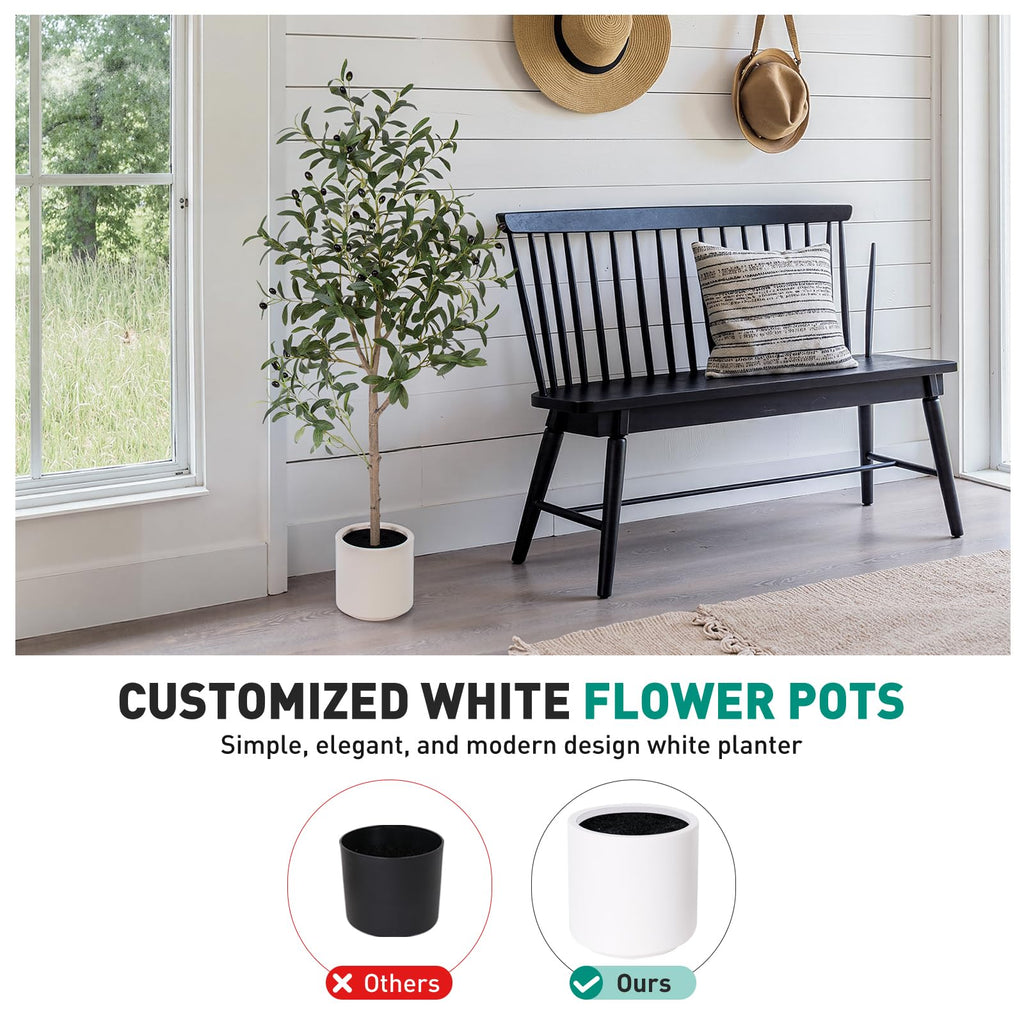 Olive Tree Artificial Indoor, 4ft Tall Silk Faux Olive Tree with White Planter, Artificial Plants with Natural Wood