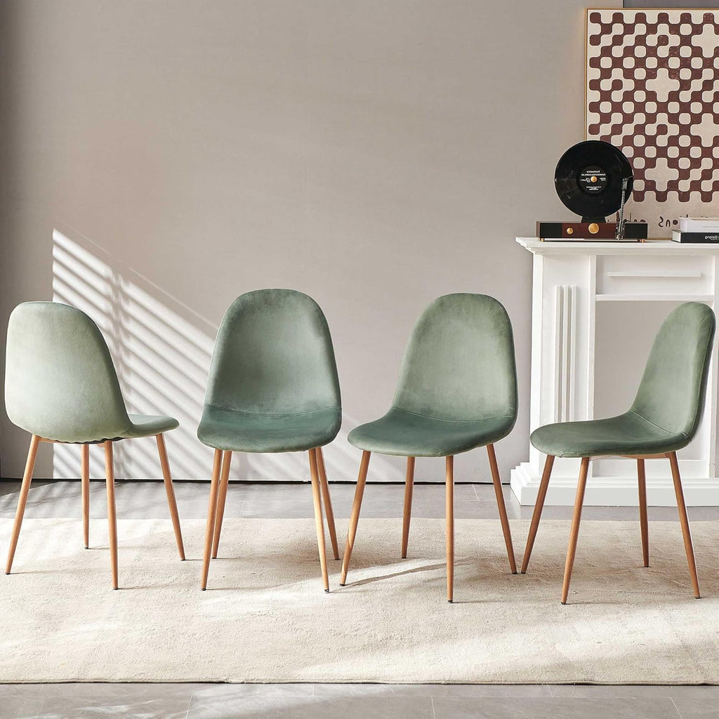 Howtek Dining Chairs Set of 4, Mid Century Modern Green Velvet Upholstered Fabric Kitchen Chairs with Backrest & Metal