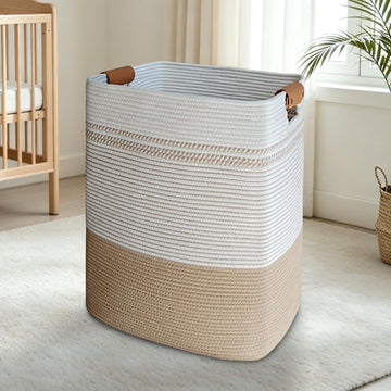 Cotton Rope Laundry Basket, 22.3 Gallon, 85L, Jute & White