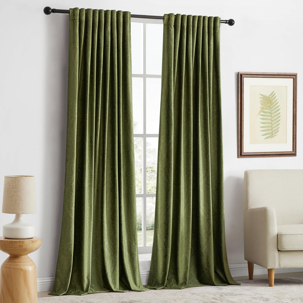 Green Velvet Curtains 84 Inch 2 Panels