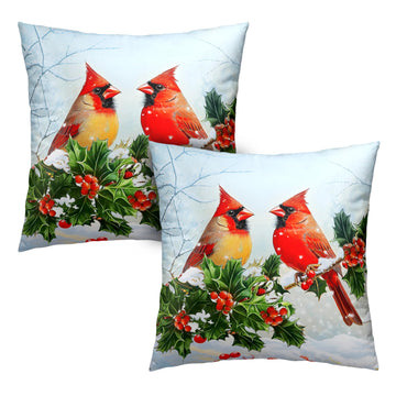 Cardinal Birds Pillow Covers Winter Throw Pillow Covers 20x20 Set of 2 Red Birds Holly Berry Pillow Case Christmas