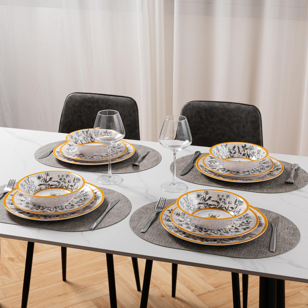 Honeycomb Bee Sweet 12-Piece Melamine Dinnerware Set, Floral Design