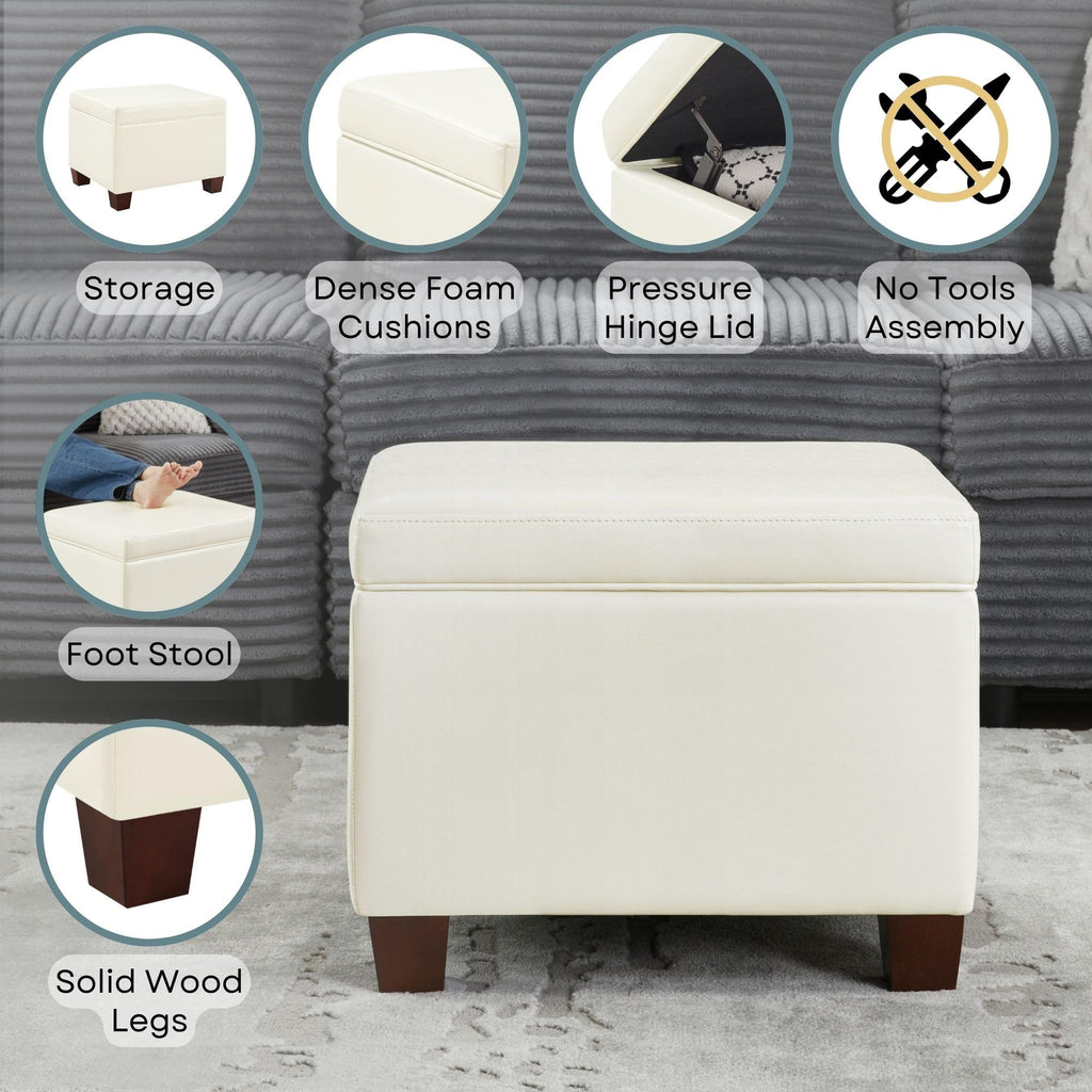 Madison Storage Ottoman 21.75" - Modern Upholstered Footstool & Seat with Hinged Lid for Transitional Living Room
