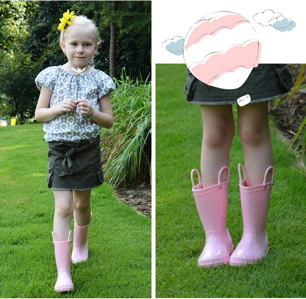 Kids Girls & Boys Rain Boots with Easy-on Handles Outdoors