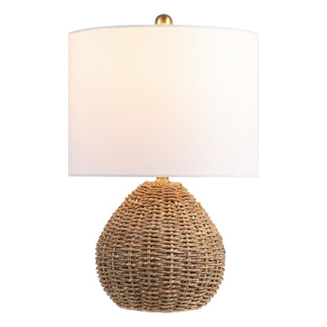Kona 20.5" Rattan and Metal Table Lamp, Brown/Brass Gold