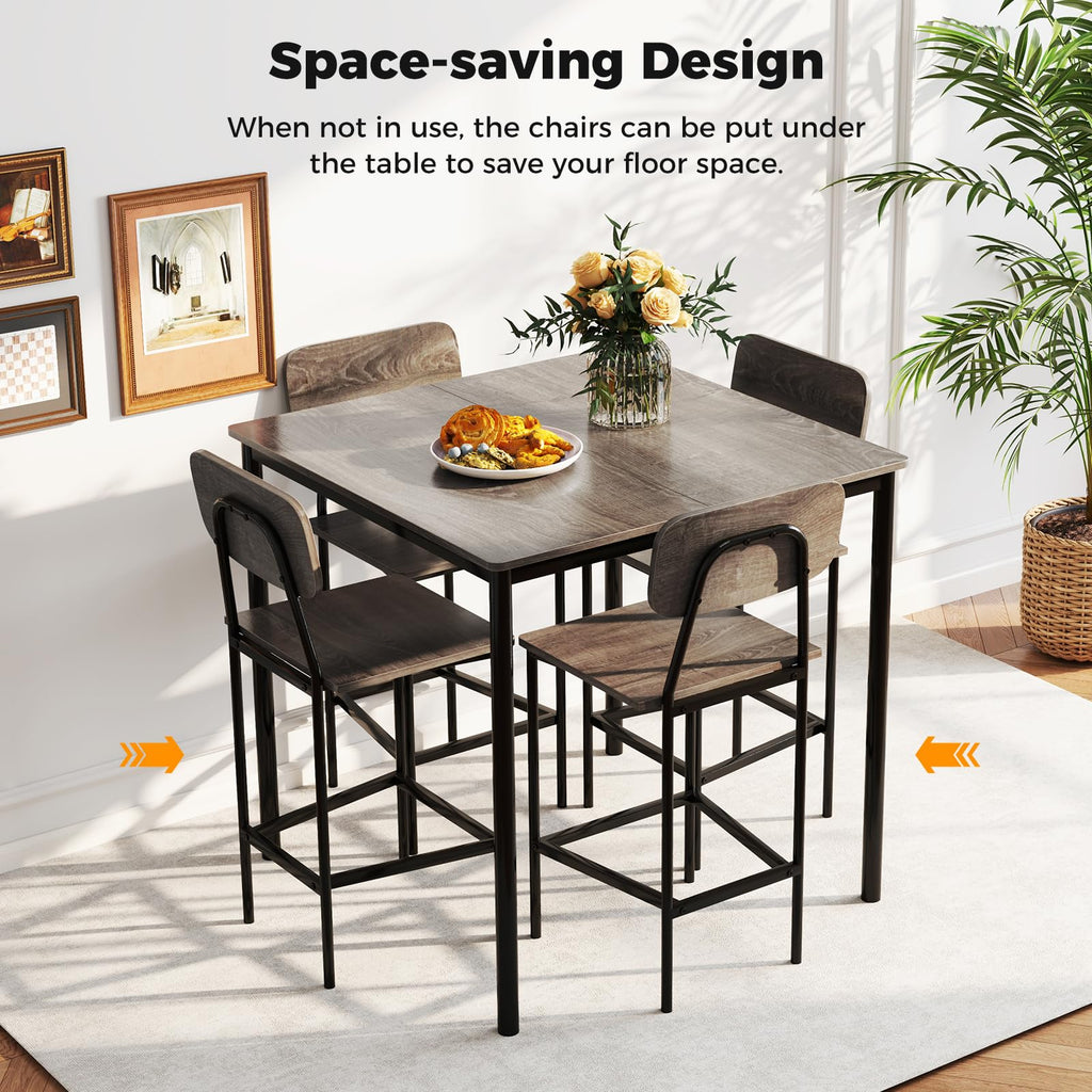 5-Piece Dining Table Set for Small Space, Kitchen Table and Chairs Set for 4 with Steel Frame, Square Breakfast Table