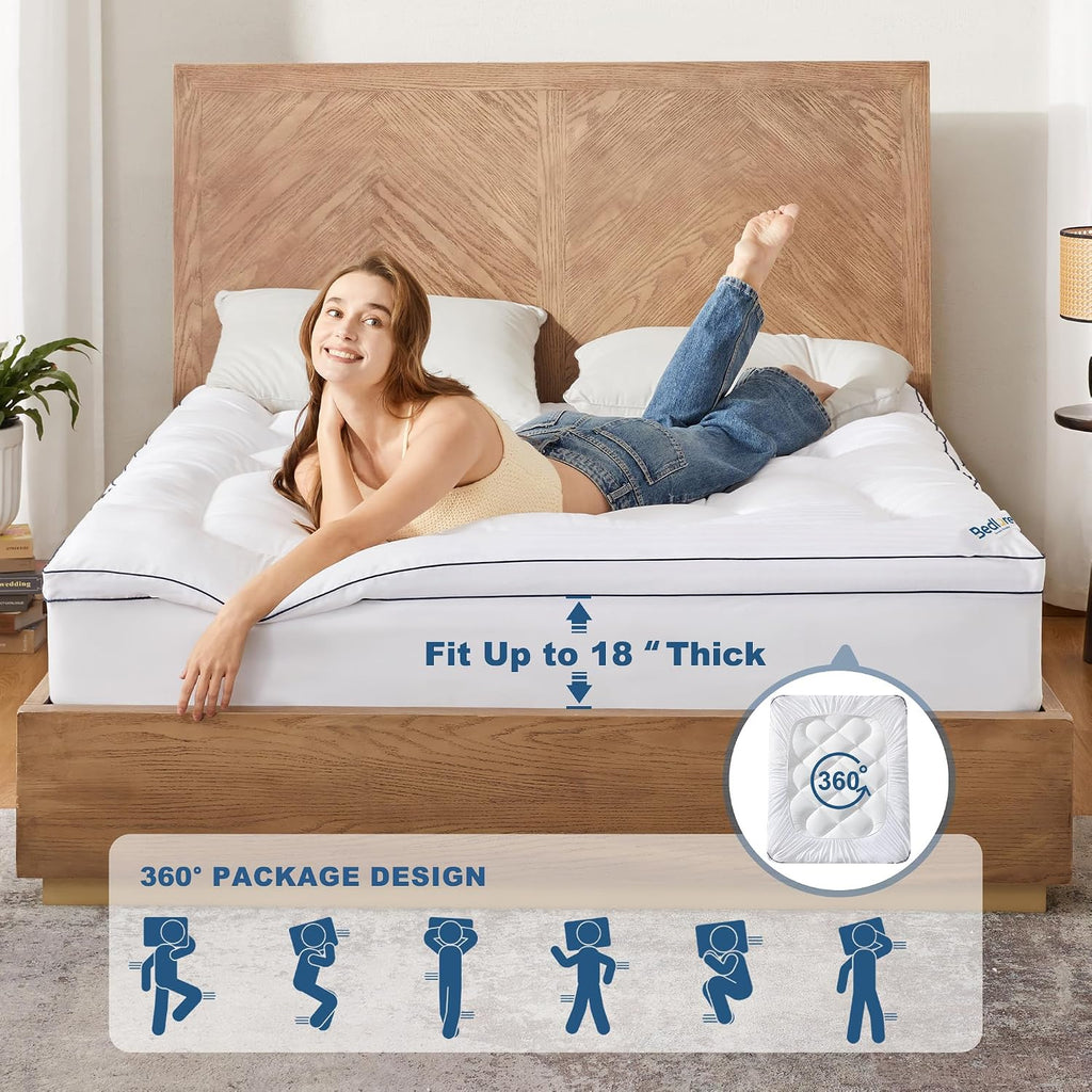 Queen Mattress Topper, Thick Pillow Top Bed Cover Soft Mattress Pad | Mattress Cover for Back Pain Relief,Cooling