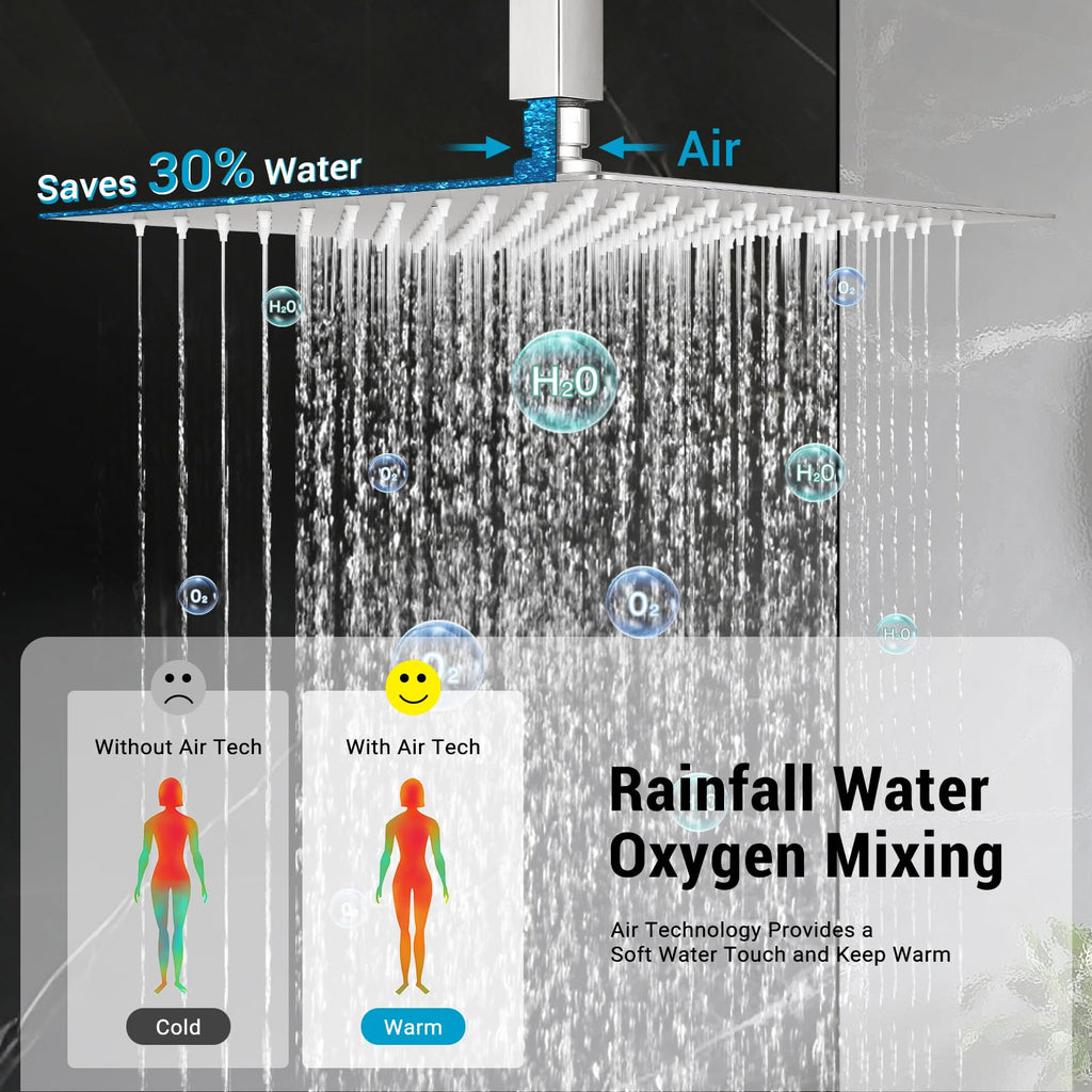 10" Square Ceiling Rain Shower Faucet Set, Brushed Nickel