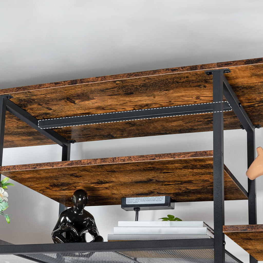 TV Stand with Power Outlets to 75 Inches, TV Console Table with Open Storage Shelves Cabinet, Industrial Media