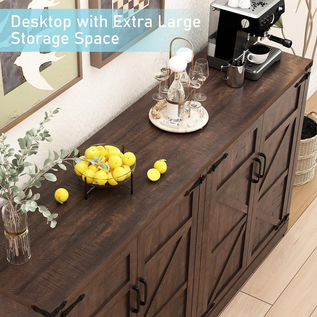 Sideboard Buffet Cabinet with Storage - 65'' Large Farmhouse Buffet Table Coffee Bar Cabinets, Modern Accent Cabinet