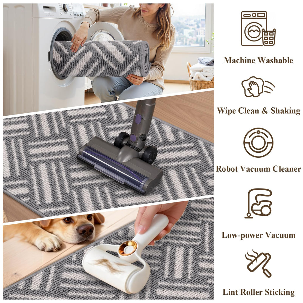 3-Piece Kitchen Rug Set Basketweave Geometric Floor Mats