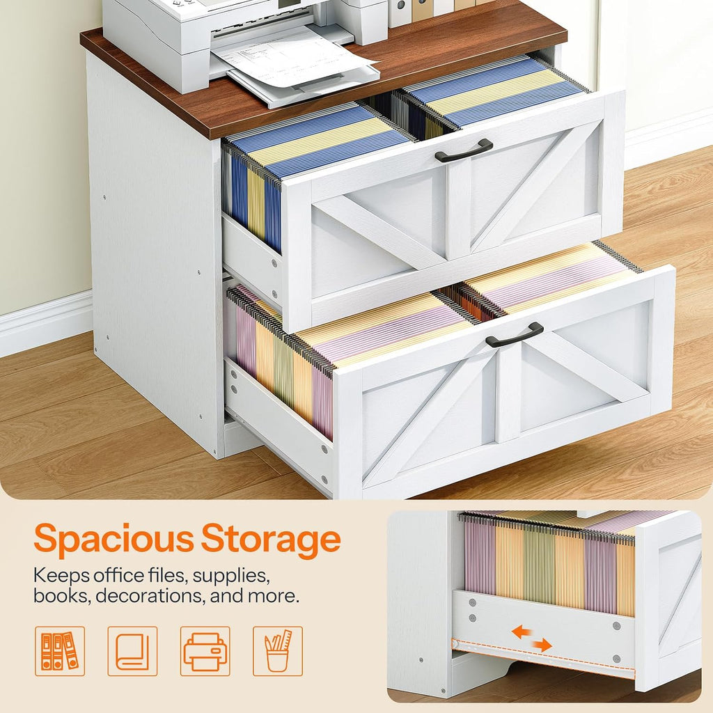 2 Drawer File Cabinet, Farmhouse Lateral Filing Cabinet for Letter/A4/Legal Size, Large Wooden Office Storage