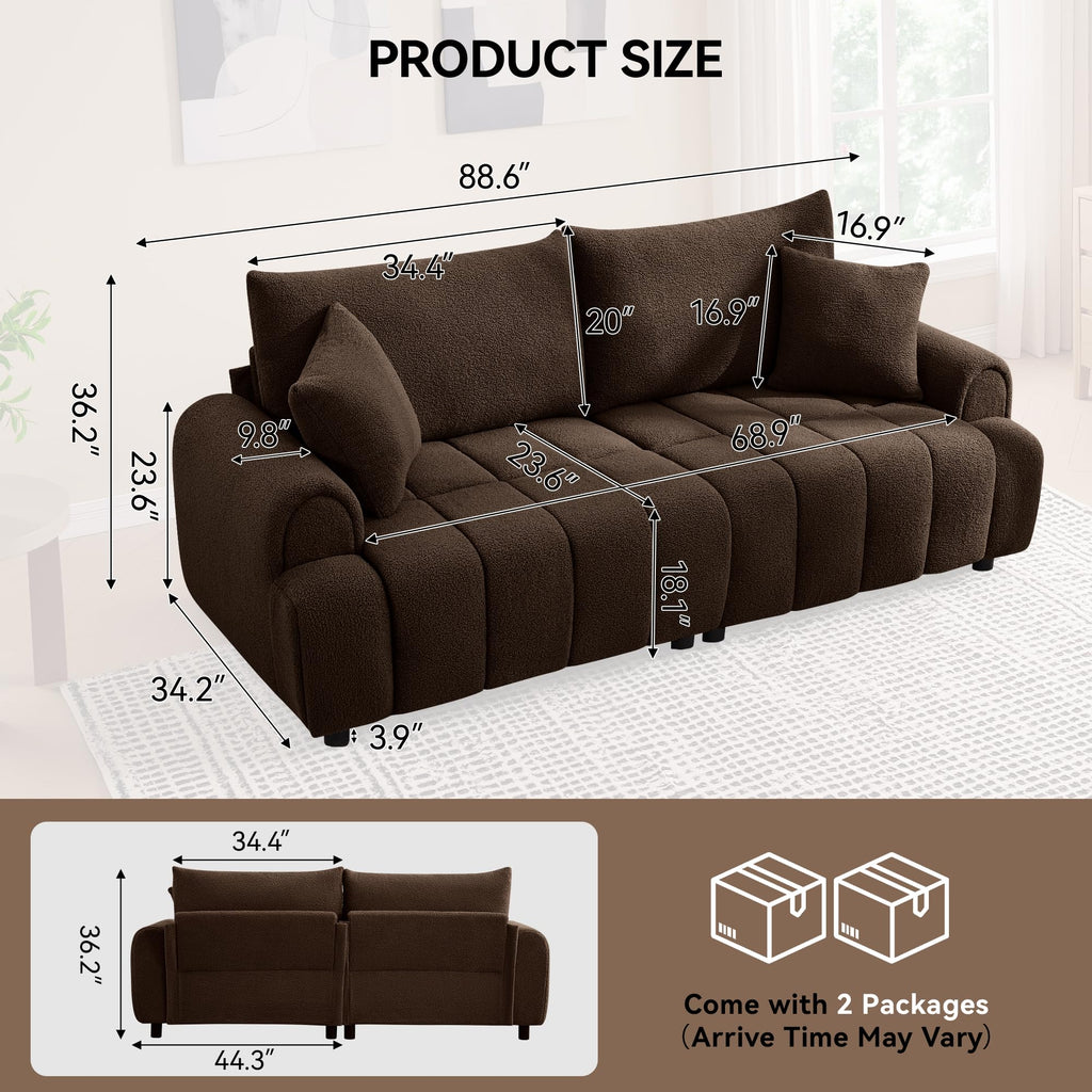 88'' Boucle Loveseat Couch, Modern Oversized 2 Seater Couches with Round Armrest & Solid Wood Frame, Upholstered