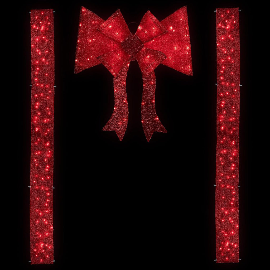 LED Lighted Christmas Doorway Arch Decoration with Bow, 8', Red