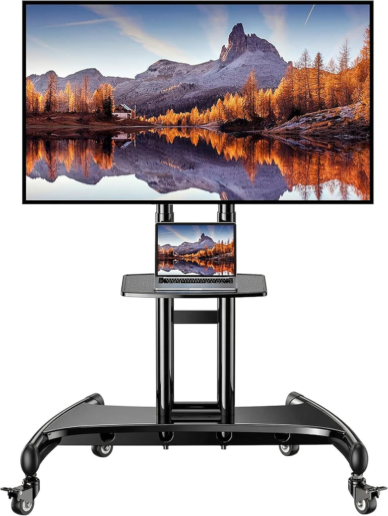 Rolling TV Stand for 32-84 Inch TV, Mobile TV Cart up to 100lbs, Adjustable Height Outdoor TV Cart with Heavy-Duty