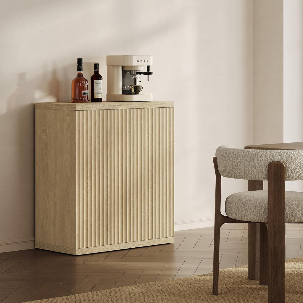 Buffet Cabinet with Storage Sideboard Cabinet with Doors & Shelves | Accent Sideboard Modern Credenza Fluted Storage