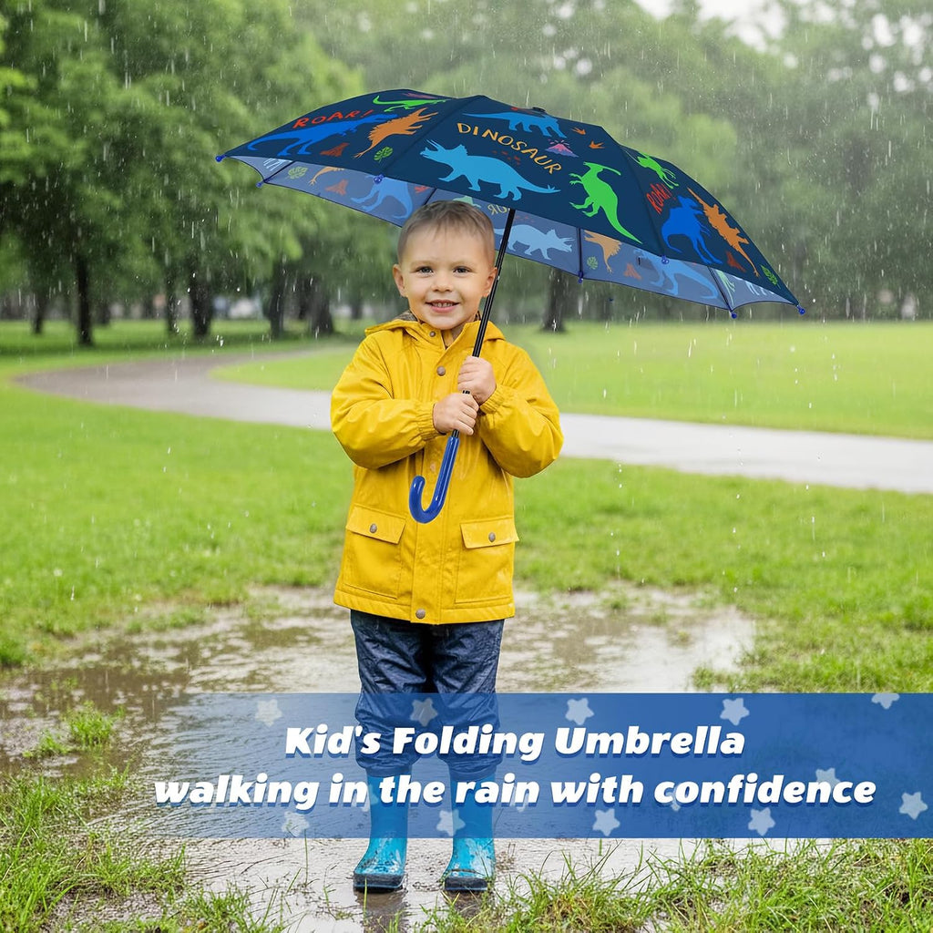 Kids Umbrella Portable Stick Umbrella Easy Push/Pull for Little Boys Girls