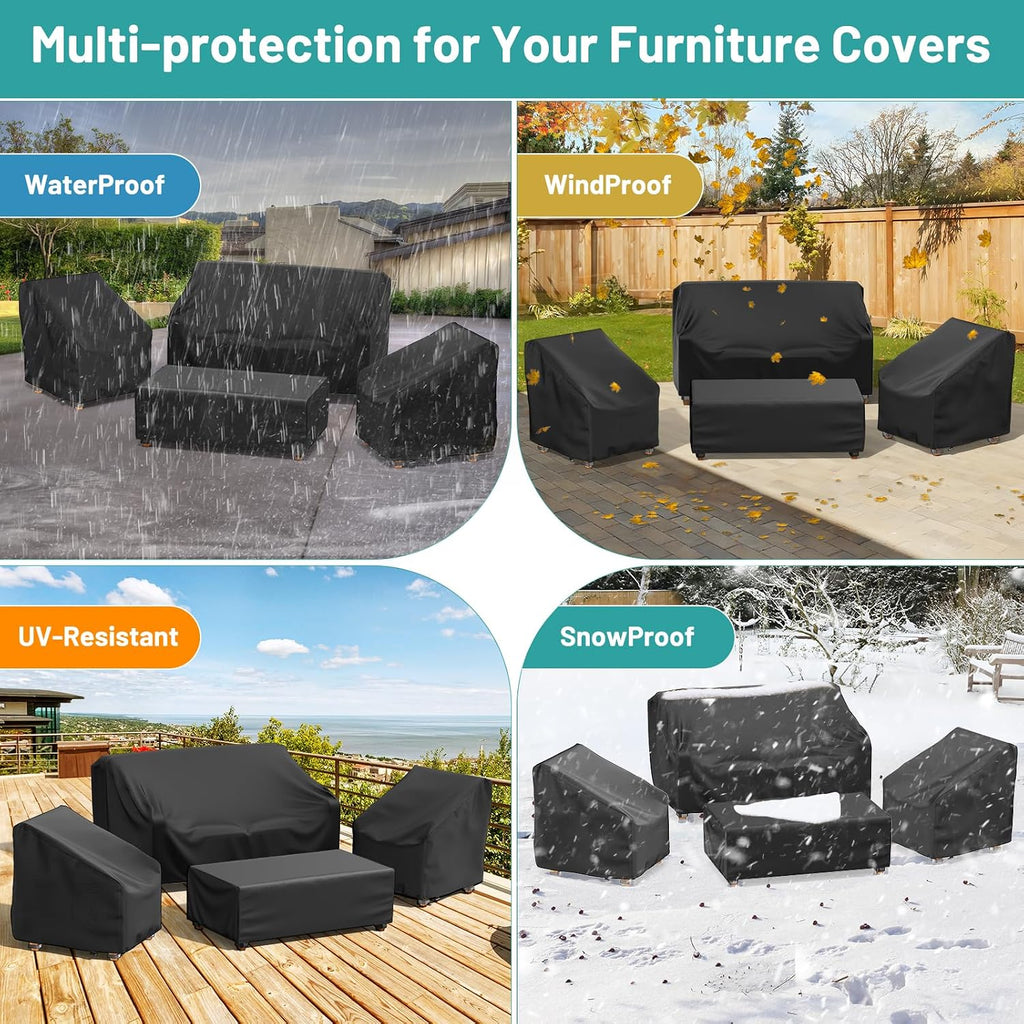 Patio Furniture Covers, 4 Piece Outdoor Furniture Cover Waterproof includ Ourdoor Sofa Cover, 2 Chair Covers, Coffee