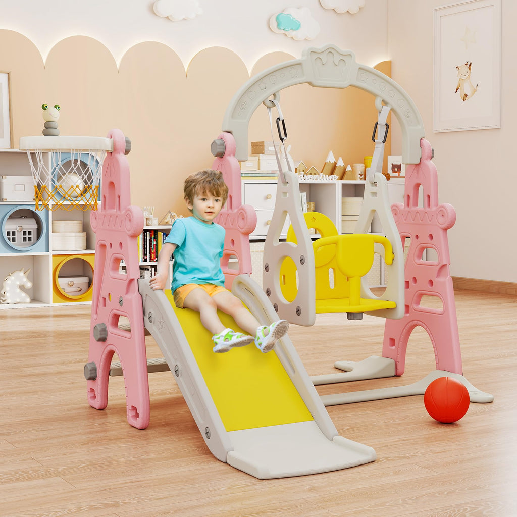 4-in-1 Toddler Slide & Swing Set for Toddlers Age 1-3