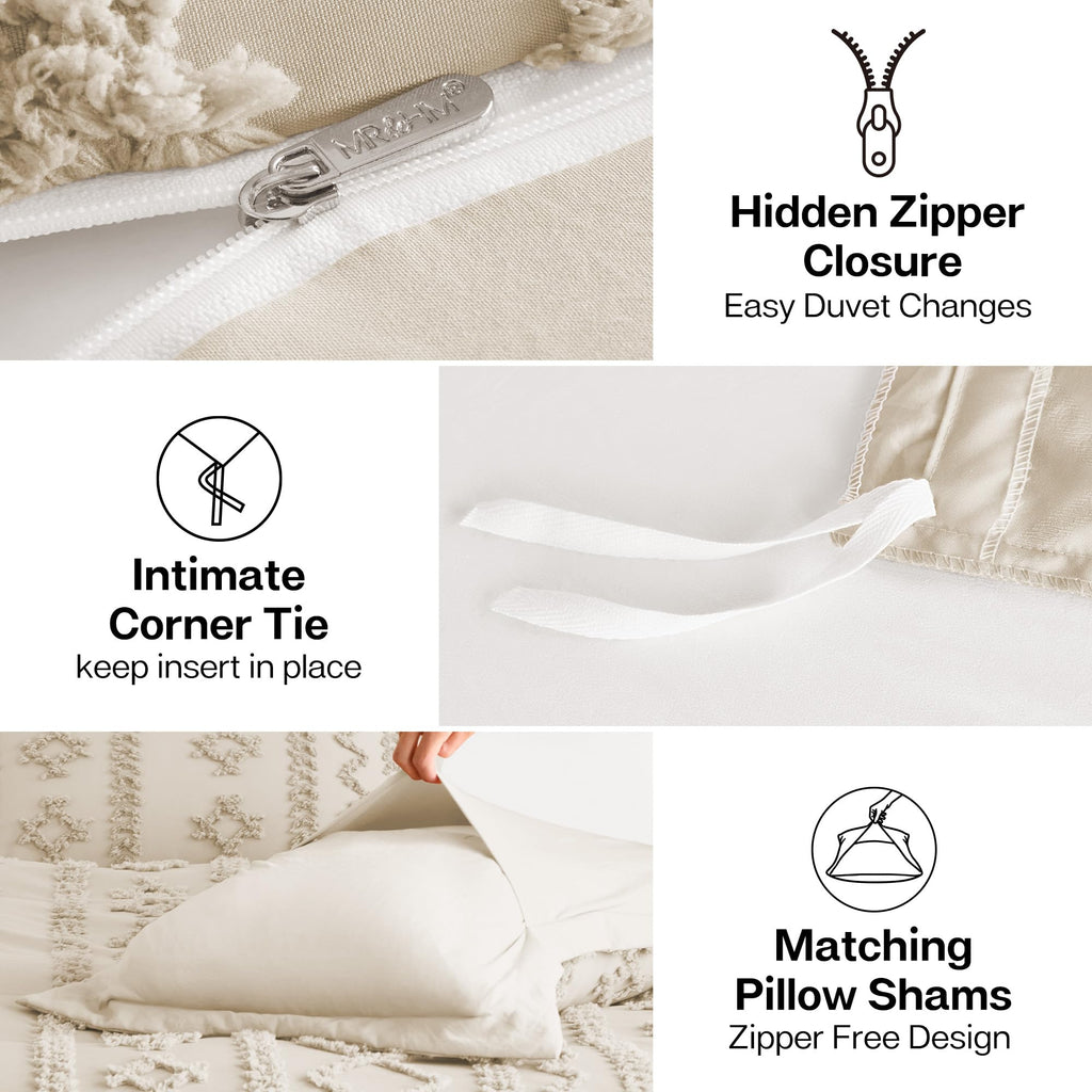 Boho Duvet Cover, Soft Vintage Tufted Bedding, 3-Piece, Linen