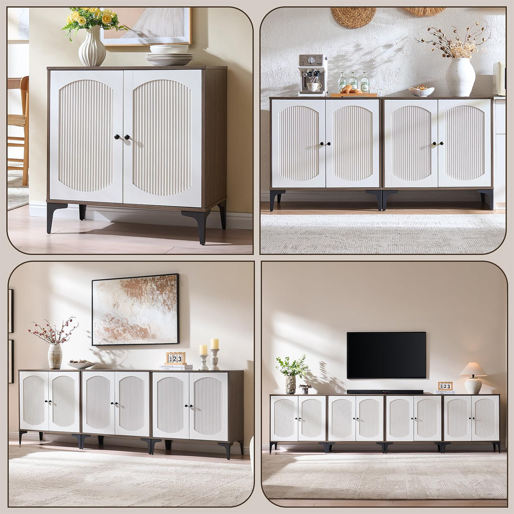 30.9" W Fluted Arched Buffet Cabinet with Storage, Walnut/White