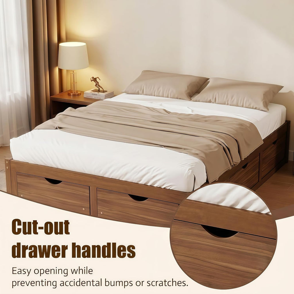 Queen Size Wood Japanese Bed Frame with 6 Storage Drawers