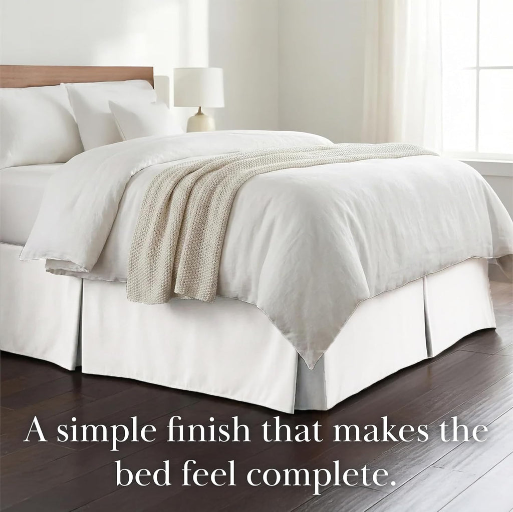 Queen Bed Skirt 14 Inch Drop, Pleated Dust Ruffle for Bed Skirting Queen Size - Platform Cover, Split Corners