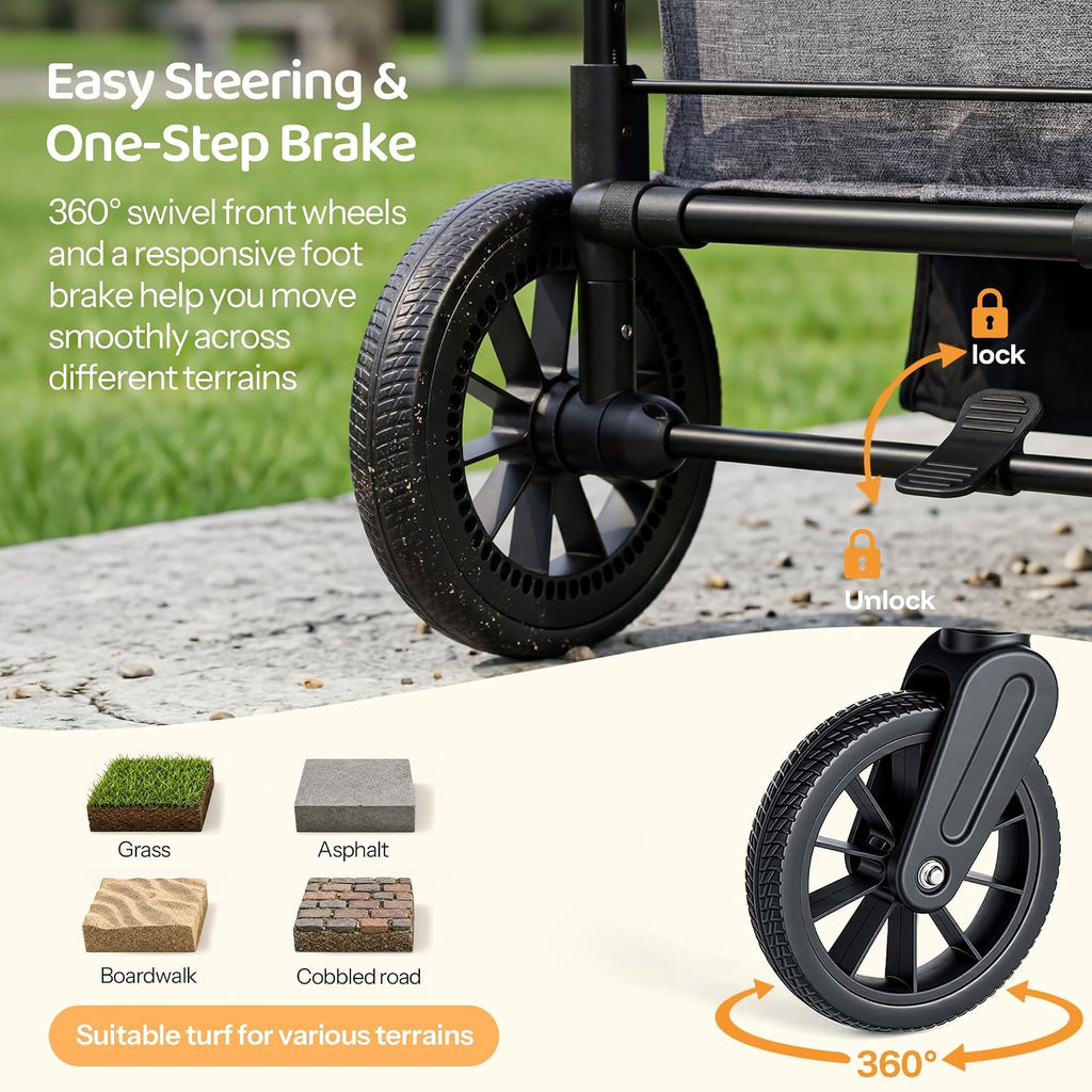 Stroller Wagon for 2 Kids, Foldable Seater with Canopy