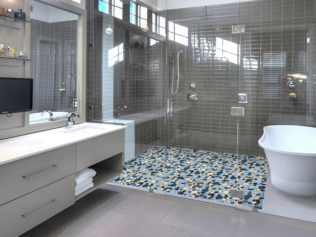 Shower Floor Pebble Tile Blue Mosaic Tiles Wall Backsplash Floor [Set of 5 Sheets]