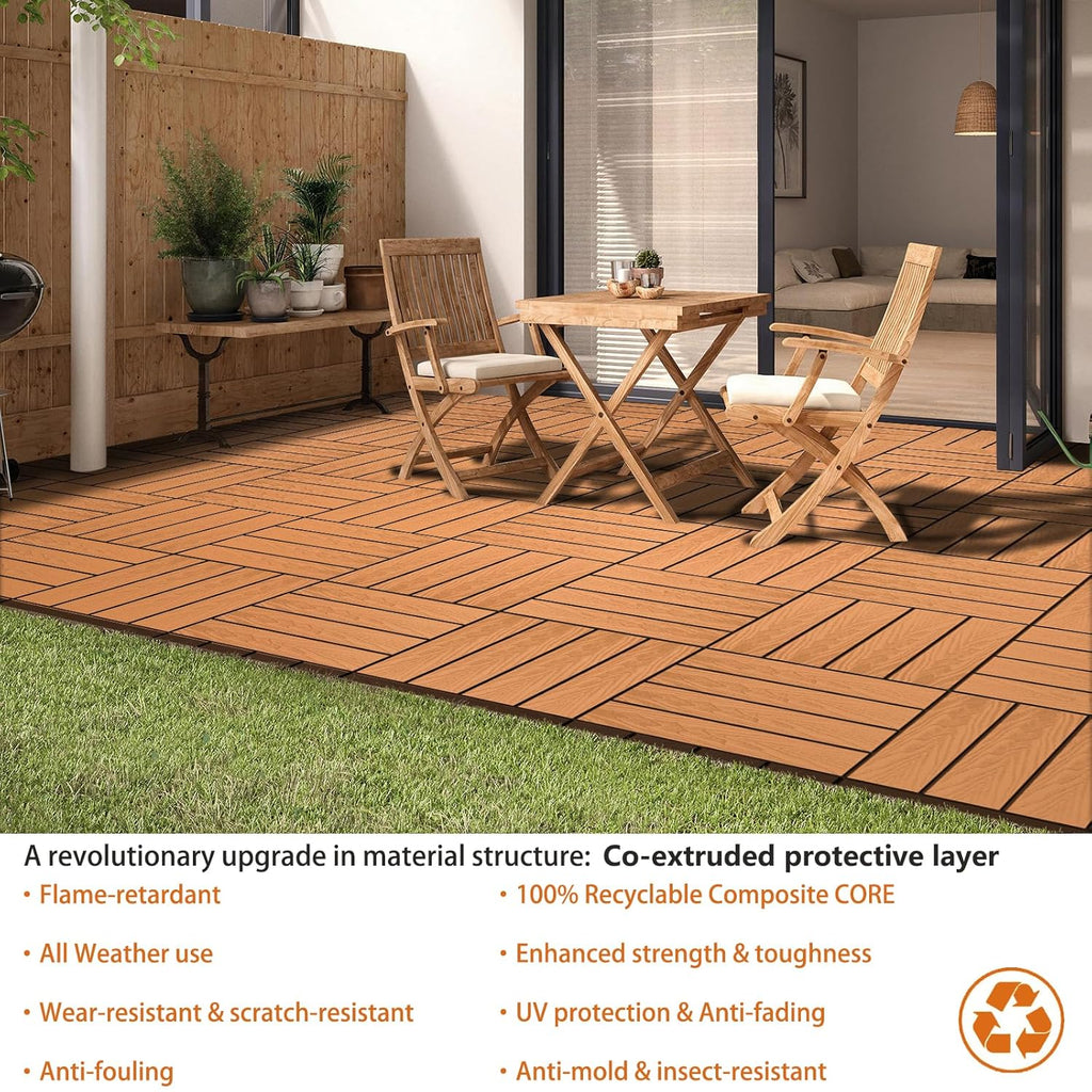 Polymer Composite Interlocking Deck Tiles Outdoor,12x12 Thick Composite Patio Floor Tiles Decking Boards for All