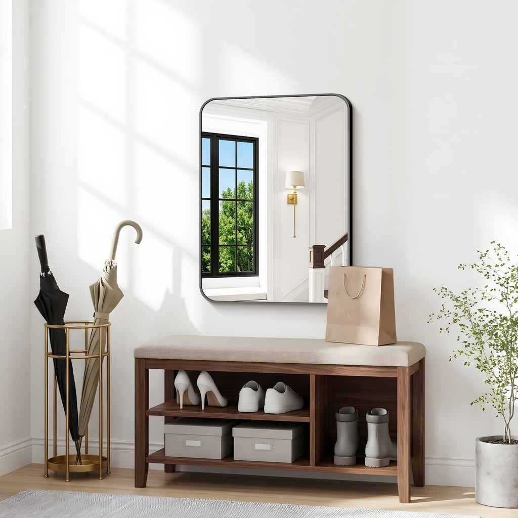 24x30 inch Bathroom Mirror 2-Pack,Black Rectangle Mirror,Wall Mounted Bathroom Frame Vanity Mirror with Round Corner