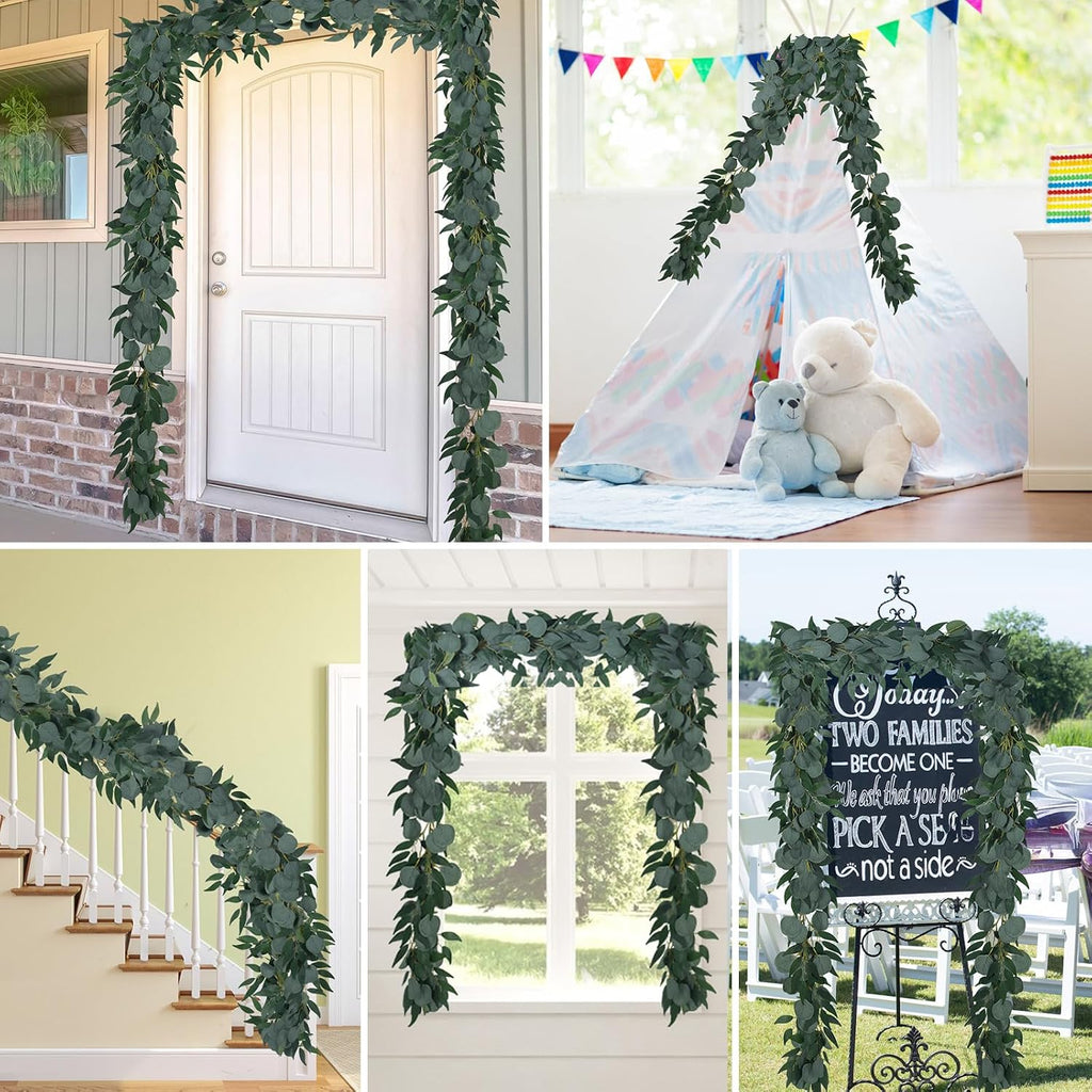 Artificial Silk Eucalyptus Vines Garland with Willow Leaves 6Ft - Set of 2