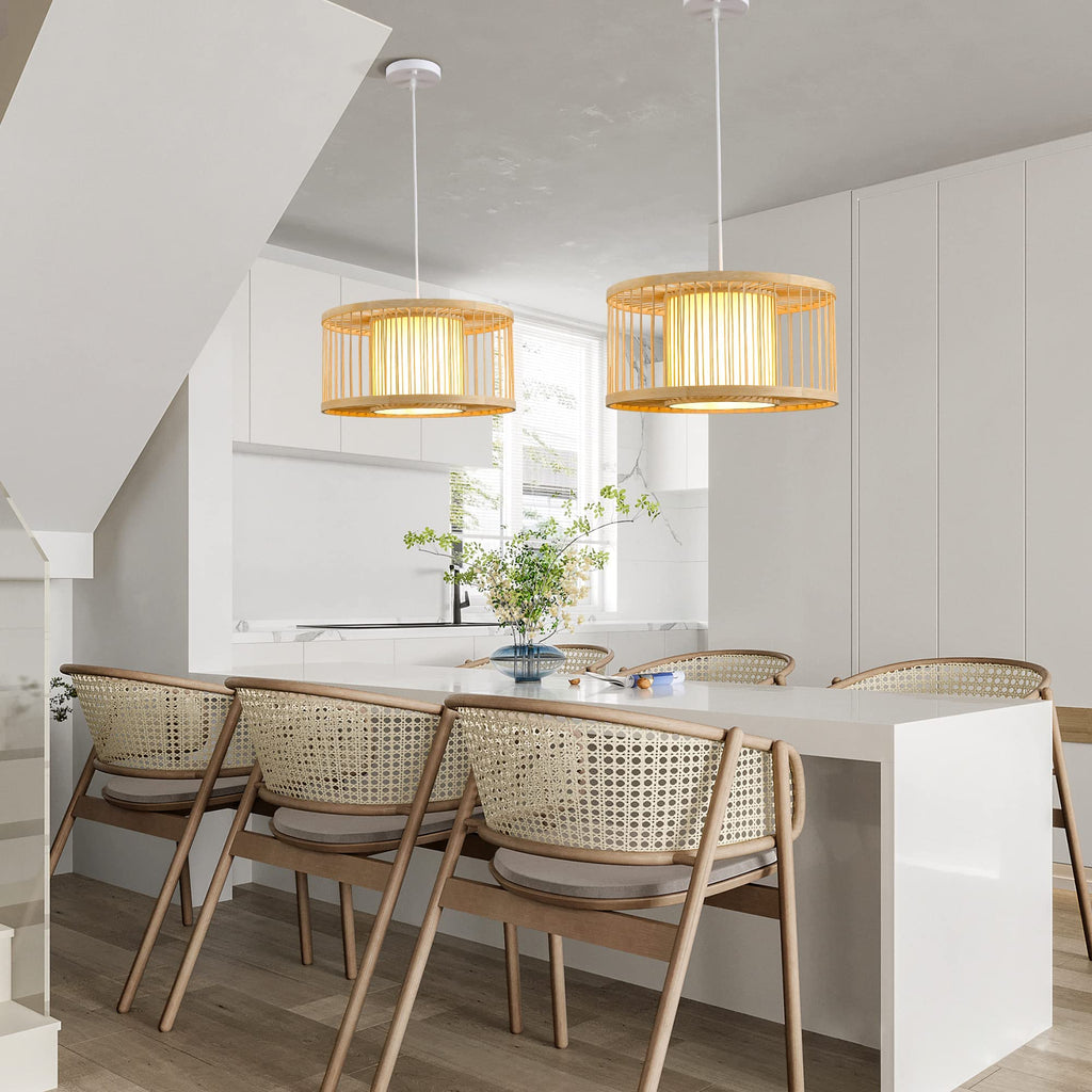 Janpandi Pendant Light, 15.8" Round Drum Bamboo Chandelier