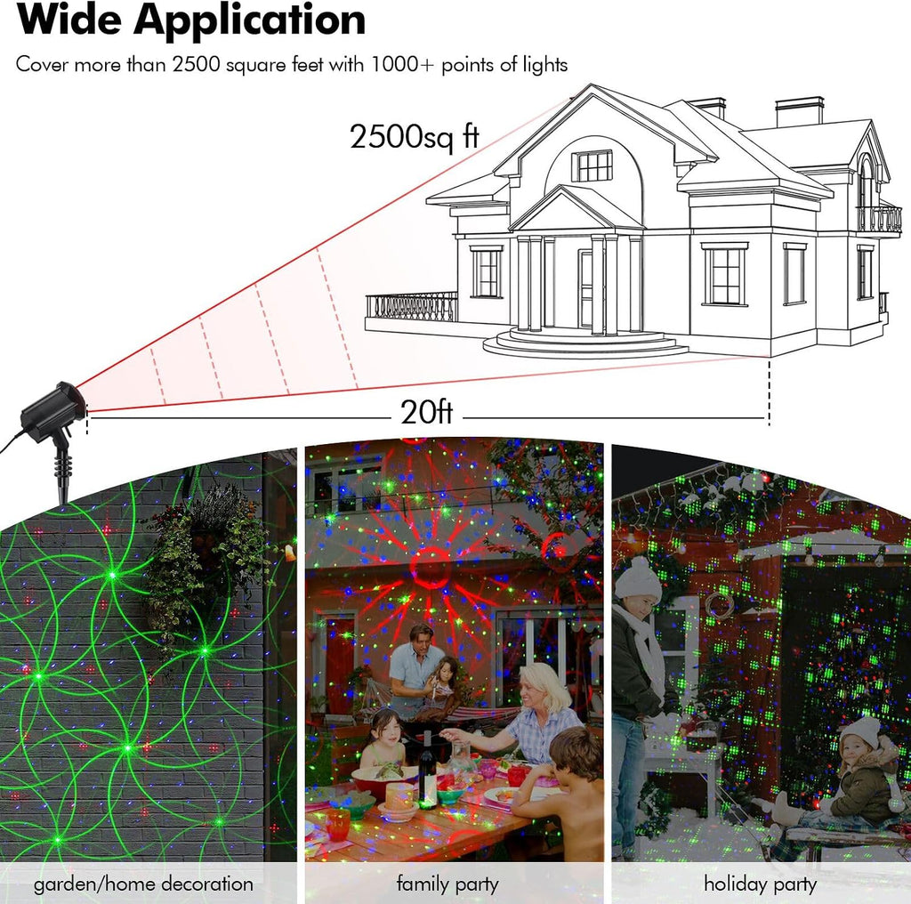 8 Patterns Christmas Laser Projector Lights, Outdoor Garden Decorative Lights with Remote Control and Security Lock