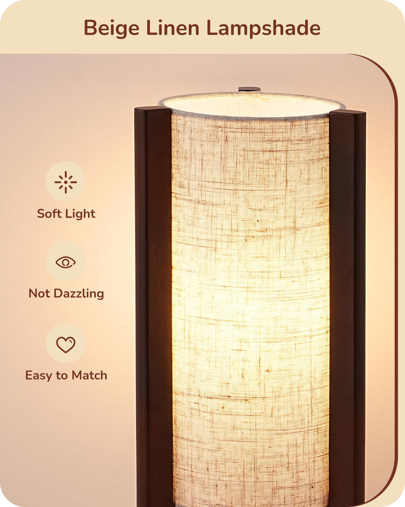 Wood Table Lamp, 13.5" Small Bedside Lamp, Rosewood, E26 Base