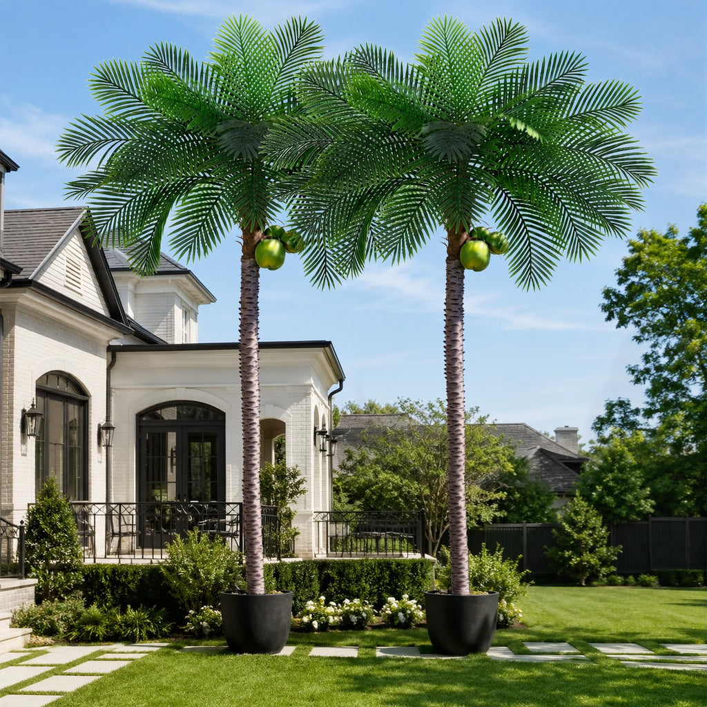 10ft Tall Artificial Phoenix Palm Tree with 3 Coconut Fruits, Large Fake Tropical Silk Tree Outside, Fake Tree