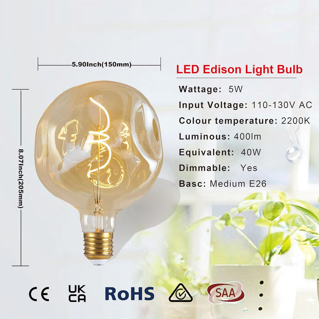 Big Edison LED Light Bulb 5W E26 dimmable 400lm Equi40W 2200K 1PC