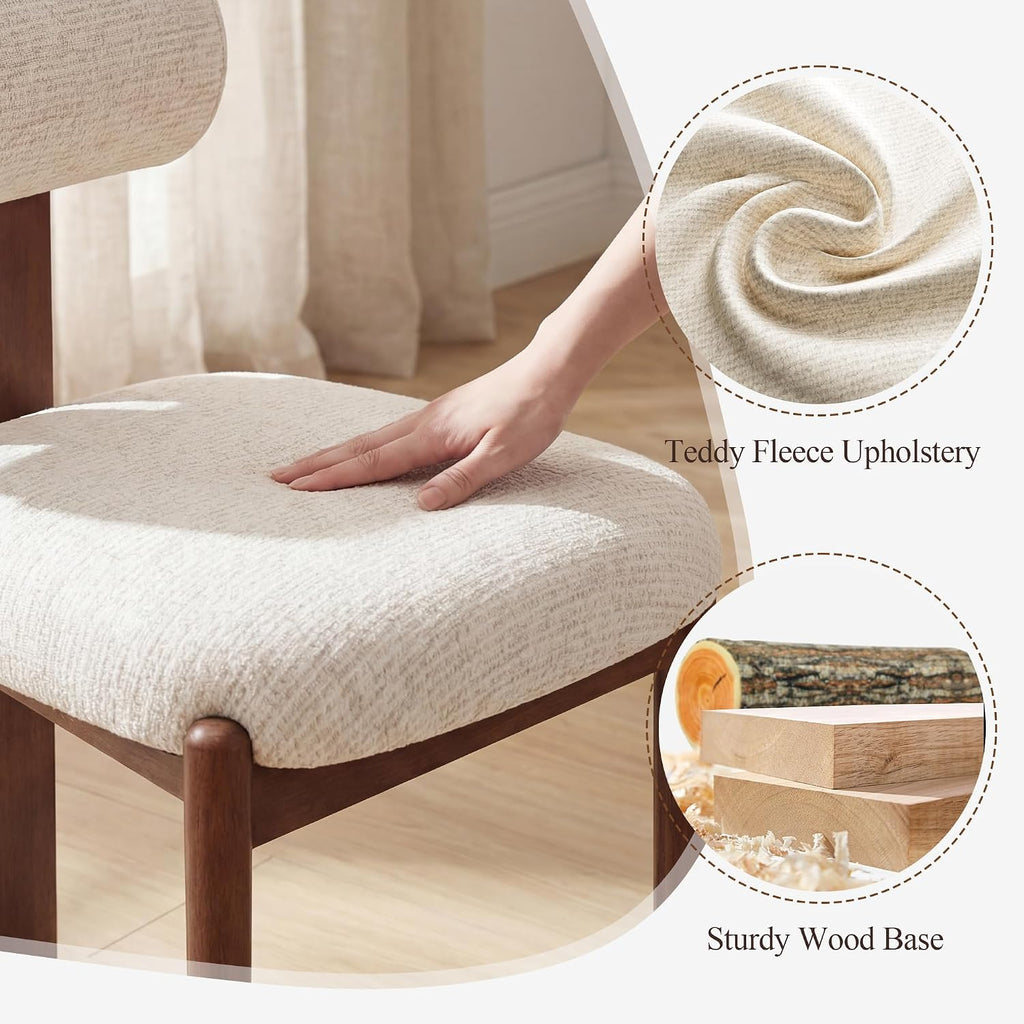 Modern Wooden Dining Chairs Set of 2, Upholstered Fabric Kitchen Chairs with Sculptural Backrest, Mid-Century