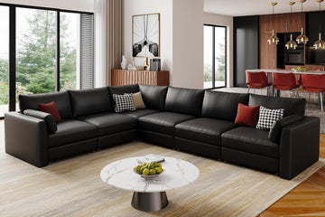 Faux Leather Modular Sectional Sofa Wide L Shaped Couches Black