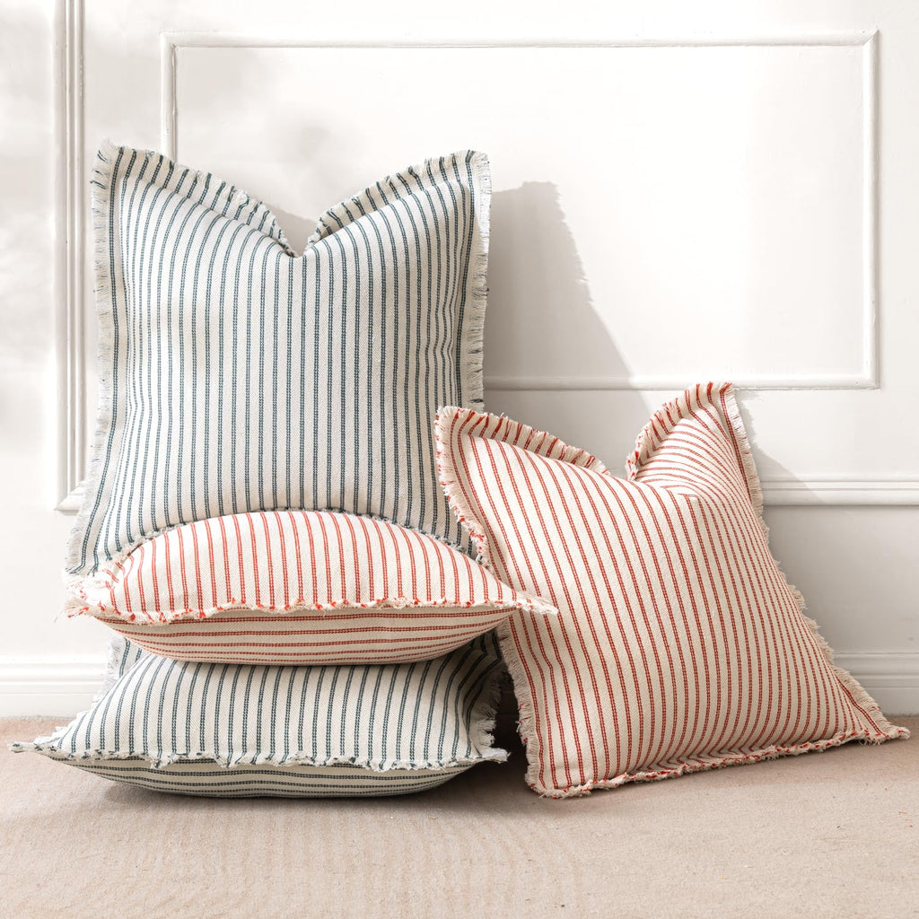 Christmas Red Striped Decorative Throw Pillow Covers, 20x20