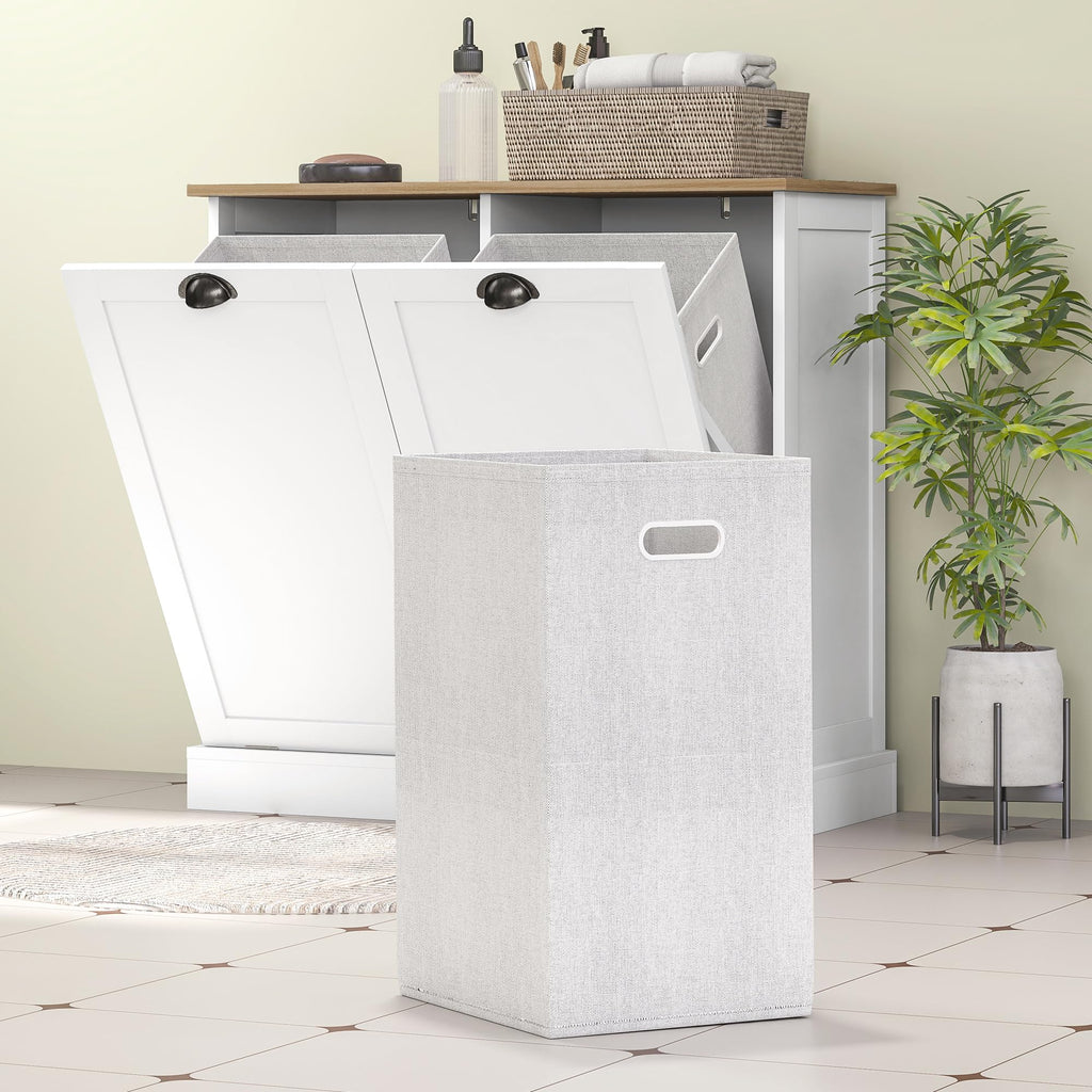 Double Tilt-Out Laundry Hamper Cabinet with 2 Removable Basket White