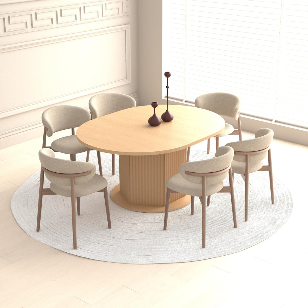 63" Round Extendable Dining Table, Expanding Dining Room Table for 10, Farmhouse Wooden Kitchen Extendable Table Oval