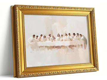 Gold Vintage Framed The Last Supper Wall Art - Christian Religious Canvas Print, Jesus Picture Minimalist Decor