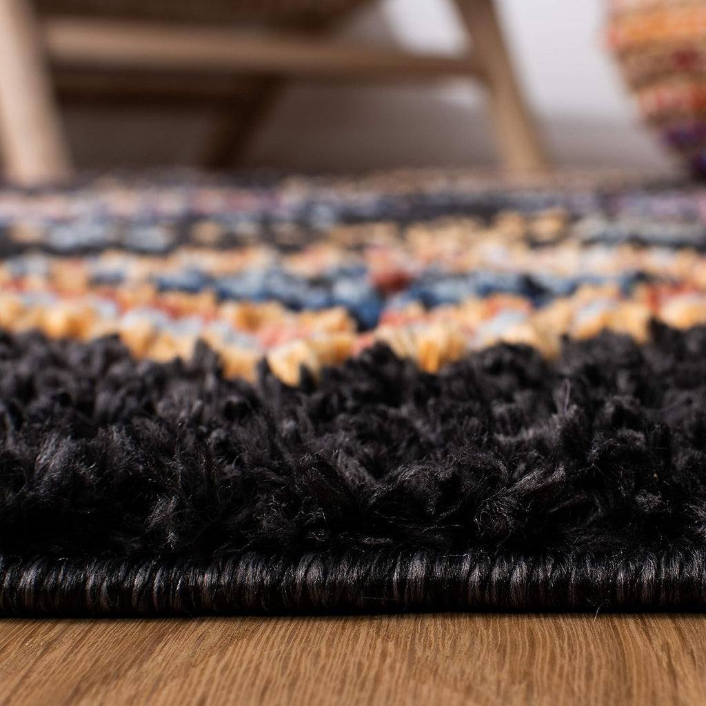 Morocco Collection Area Rug - 6'7" Square, Black & Navy, Moroccan Boho Tribal Design, Non-Shedding & Easy Care, Ideal