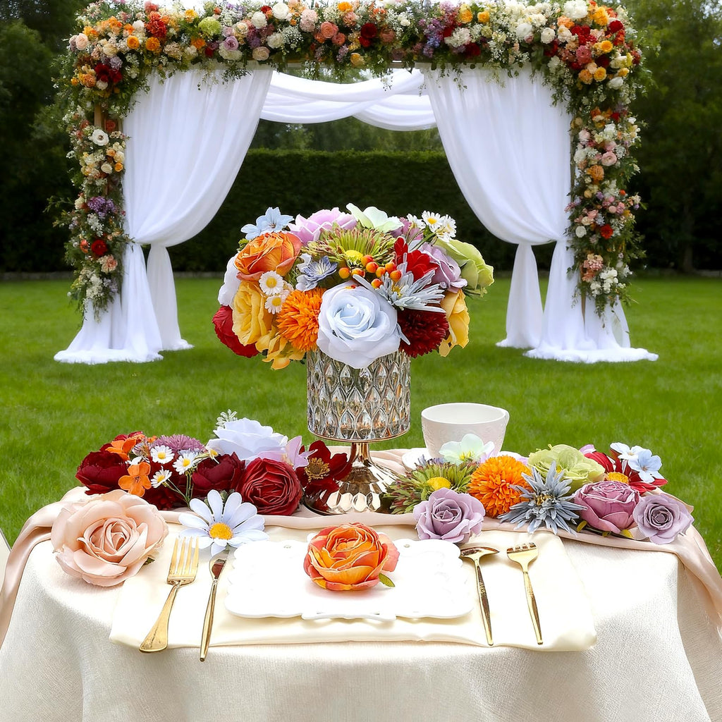 Artificial Combo Box Set, 38pcs Mix Dahlia Silk Roses, Daisy & with Stems for DIY Wedding Bouquets, Bridal Shower